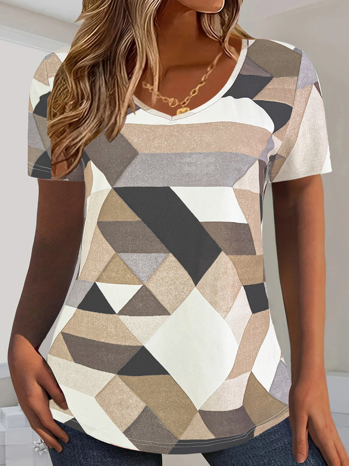 Women's V-neck t-shirt with geometric pattern and soft material Lune London