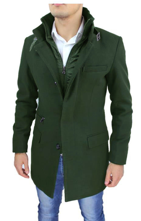 Fashionable wool coat for men with high collar and practical details Lune London