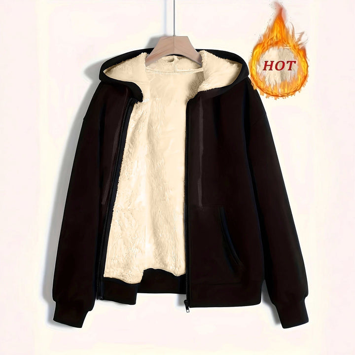Ladies Cozy Fleece Jacket with Zipper and Hood Lune London