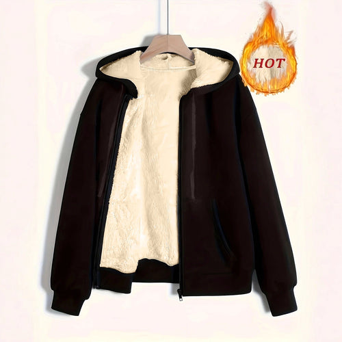 Ladies Cozy Fleece Jacket with Zipper and Hood Lune London