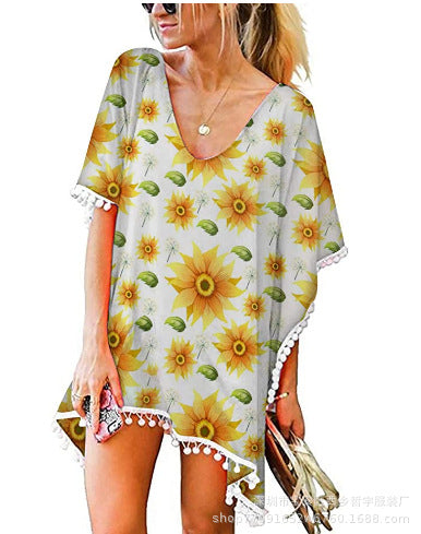 Tunique de plage pour femmes avec design floral et style poncho Chic & Stil