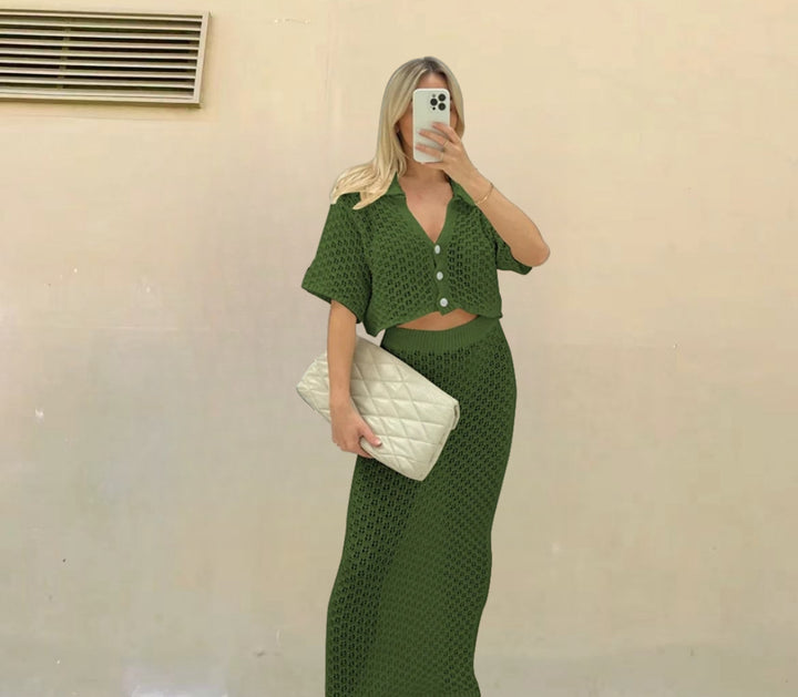 Roc crochet maxi for women with matching short jacket Lune London