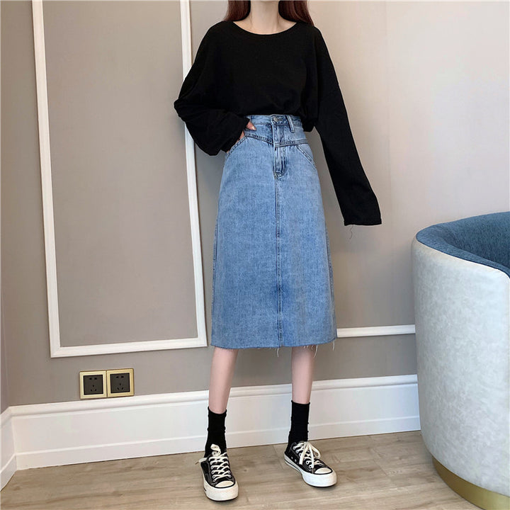 Jupe en denim midi pour dames avec ourlet irrégulier Chic & Stil