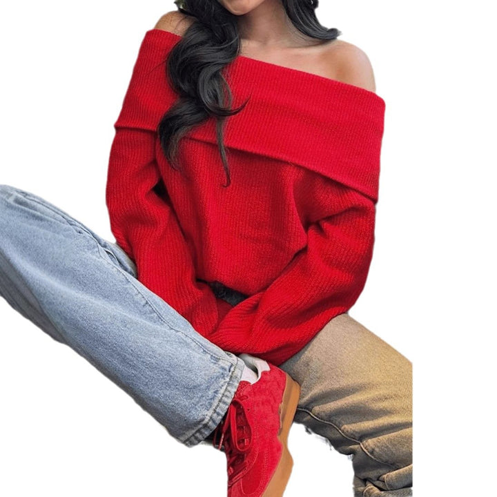 Women Off-Shoulder Knit Sweater with Wide Sleeve Lune London