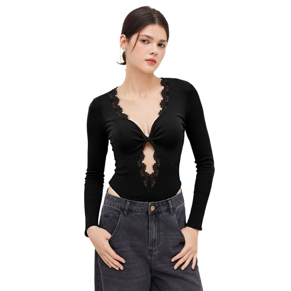 Body for women with deep V-neck and delicate lace application Chic & Stil