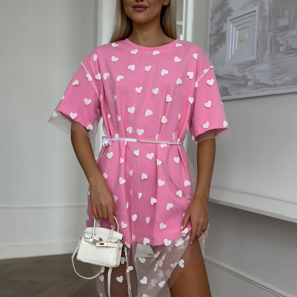 Modern tunic dress for women with heart pattern and sheer layer Chic and Style