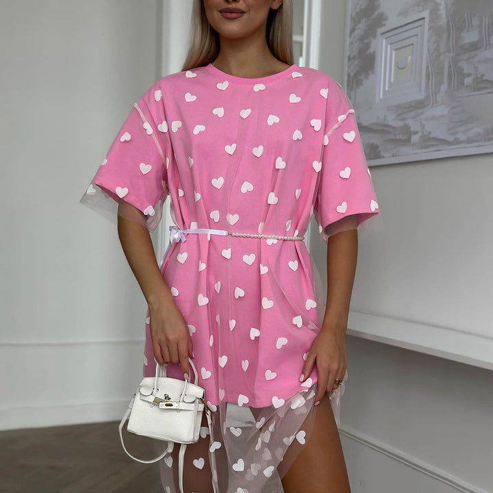 Modern tunic dress for women with heart pattern and sheer layer Chic and Style