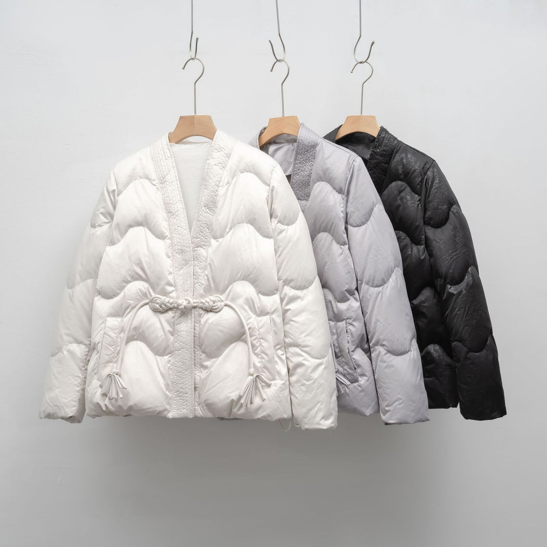 Ladies oversized quilted jacket with drawstring waist and elegant structure Lune London
