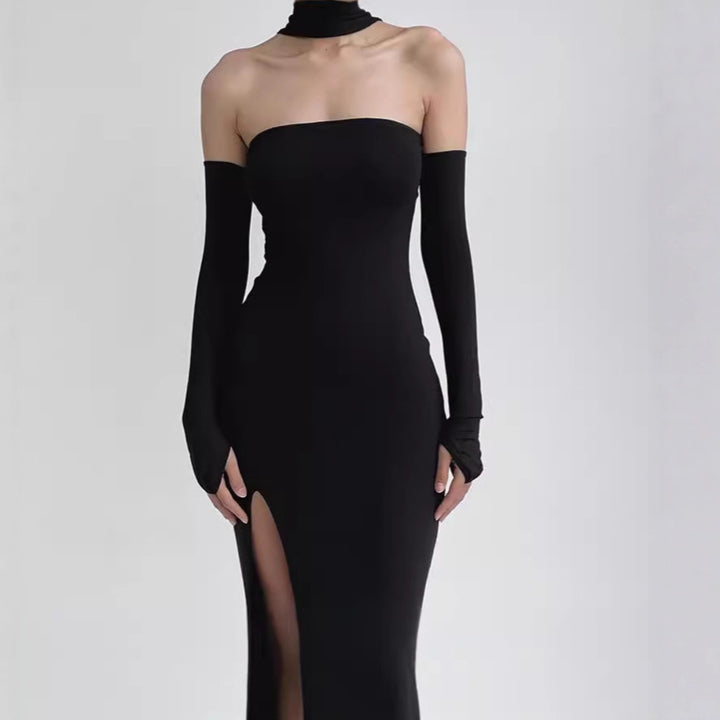 Elegant ladies maxi dress with off-shoulder neckline and long slit Lune London