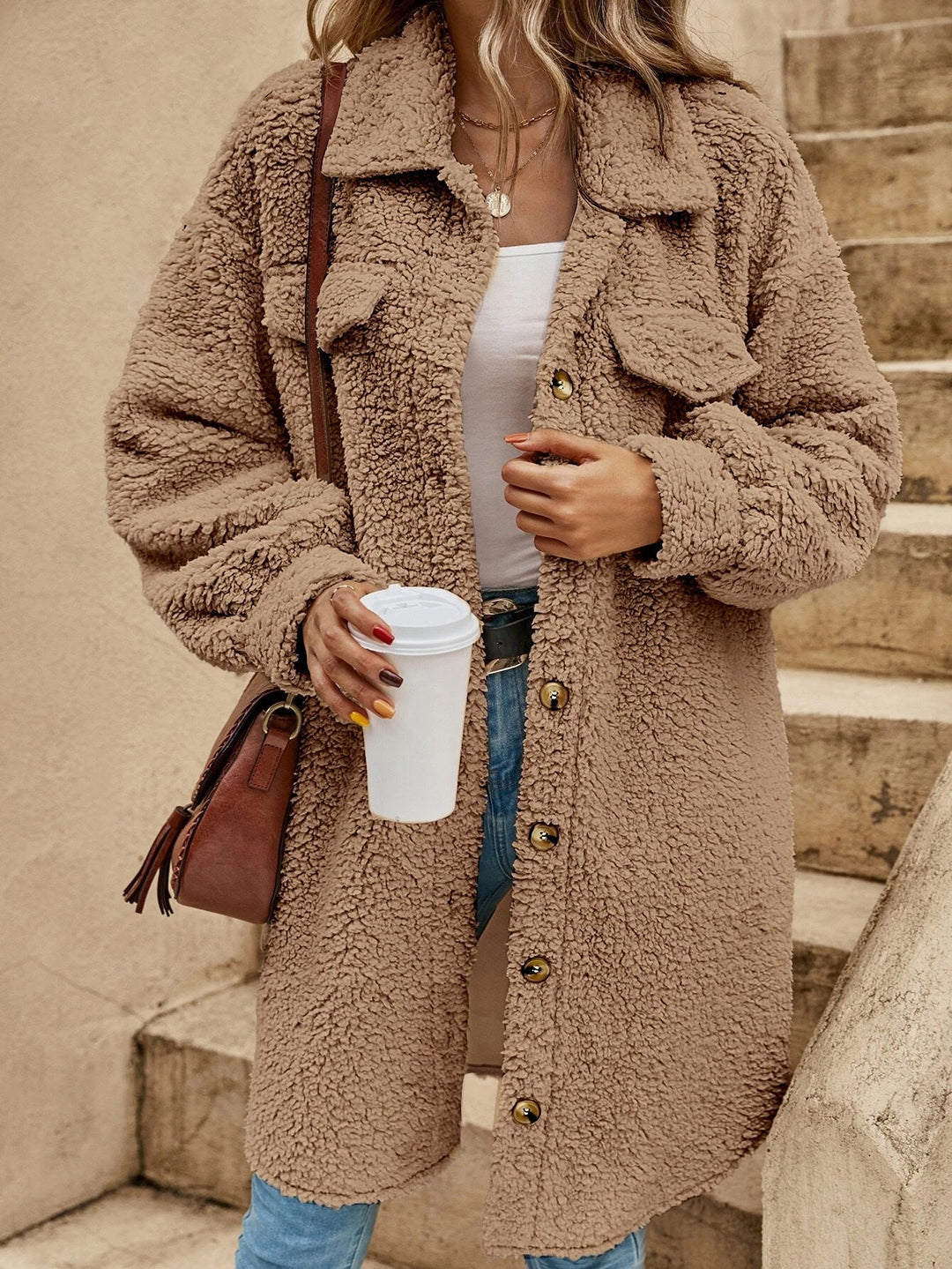Lune London | Coat - Over Size - Soft Sherpa - Button Closure - Chest Pockets
