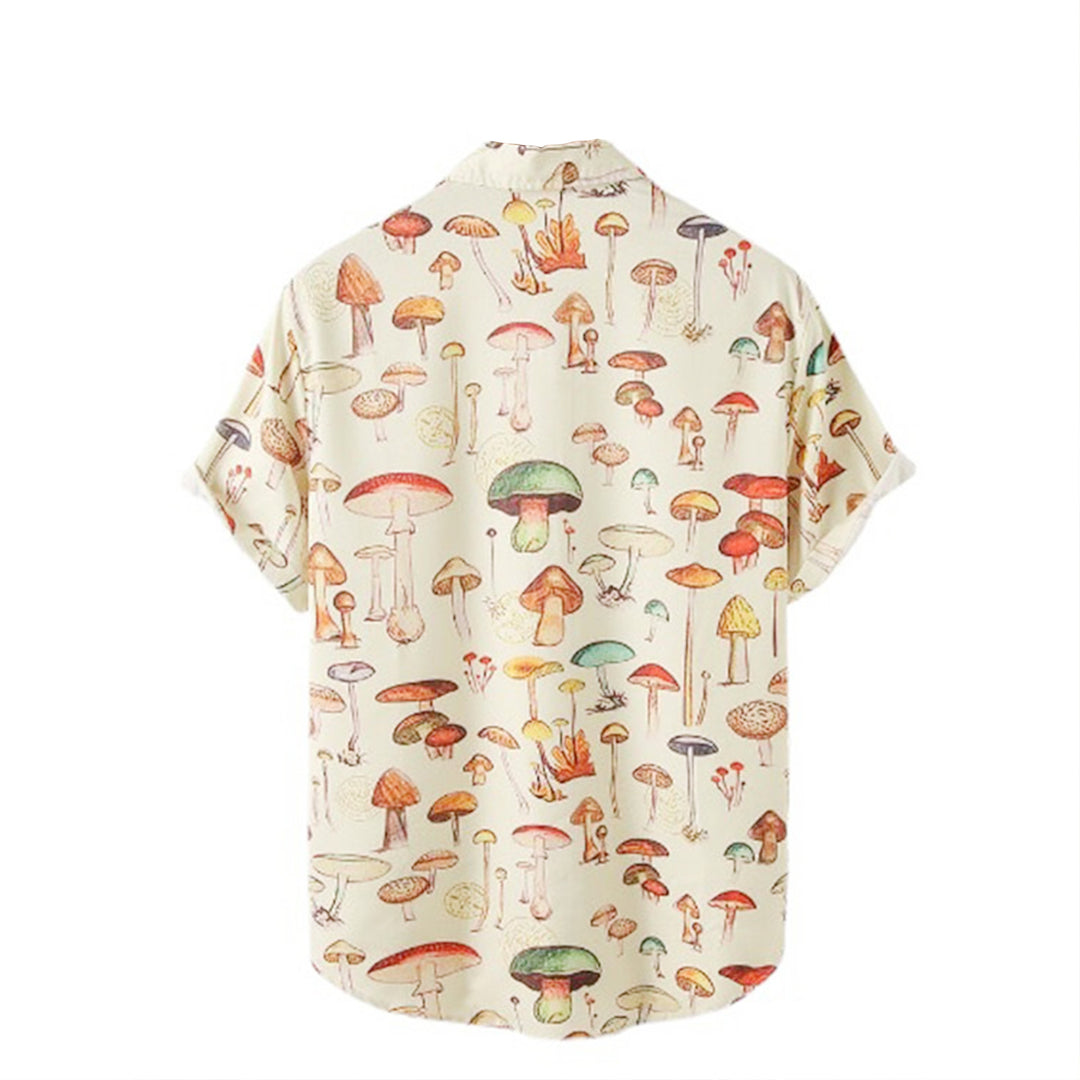 Short sleeve shirt for men with a colorful mushroom pattern and breathable cotton Lune London