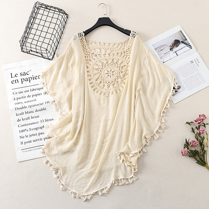 Ladies beach cover-up embellished with crochet Lune London