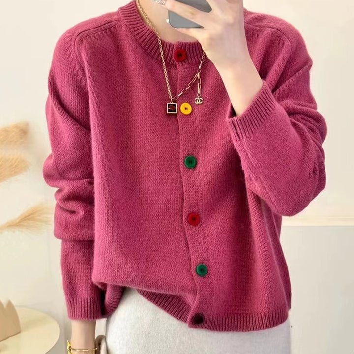 Ladies playful knitted vest with colorful button details Lune London