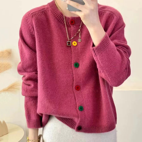 Ladies playful knitted vest with colorful button details Lune London