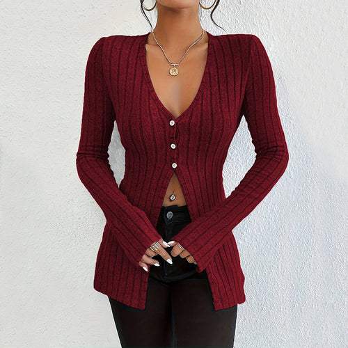 Cardigan long à manches longues pour femmes avec une fine structure en côtes et des détails de boutons élégants Chic & Stil