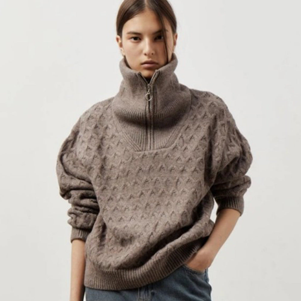 Pull Femme à Motifs avec Col Hauteur et Fermeture Éclair Chic & Stil