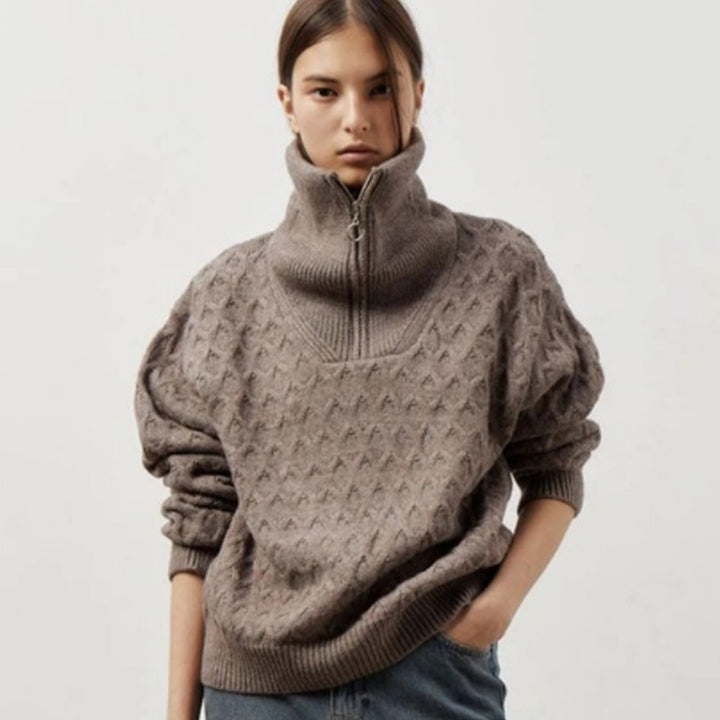 Pull Femme à Motifs avec Col Hauteur et Fermeture Éclair Chic & Stil