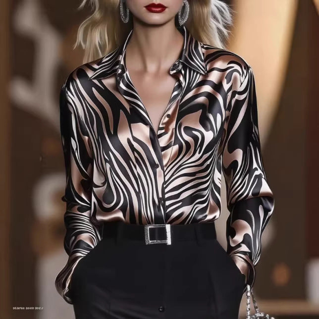 Women's silk blouse with modern wave pattern Lune London
