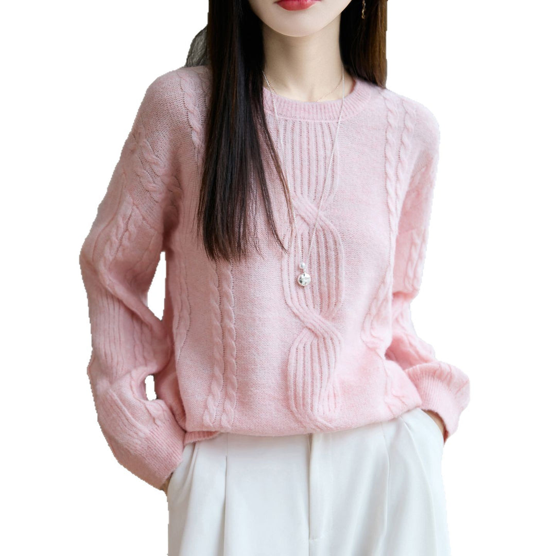 Pull en tricot pour femmes avec motif en cable unique et col rond Chic & Stil