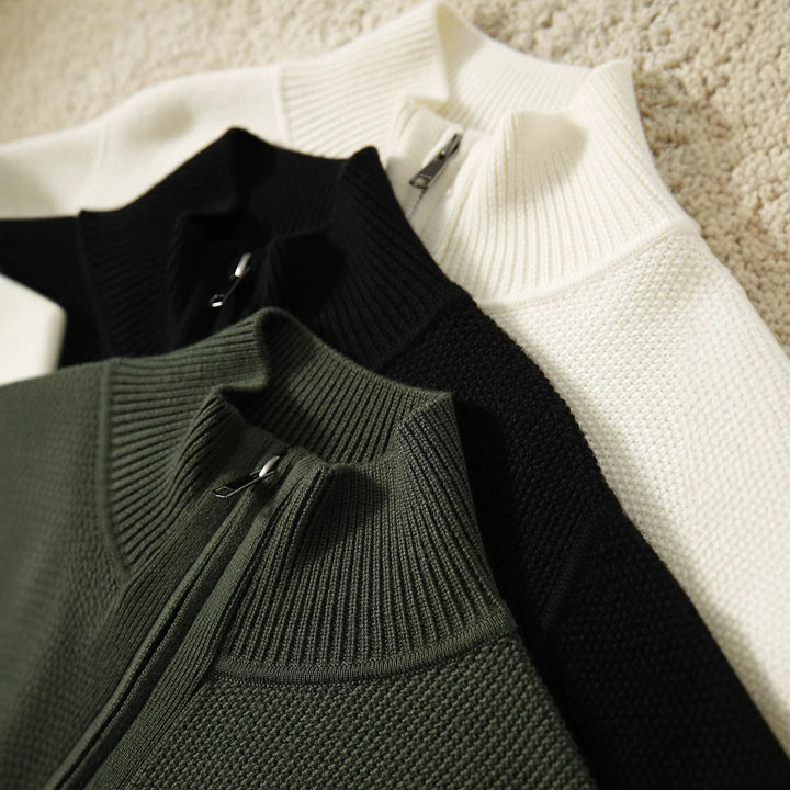 Knit jacket for women with high collar and full zipper Lune London