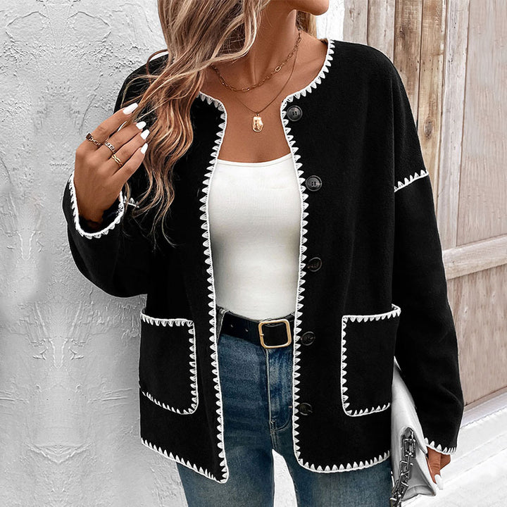 Fashionable knitted jacket for women with contrasting seams Lune London