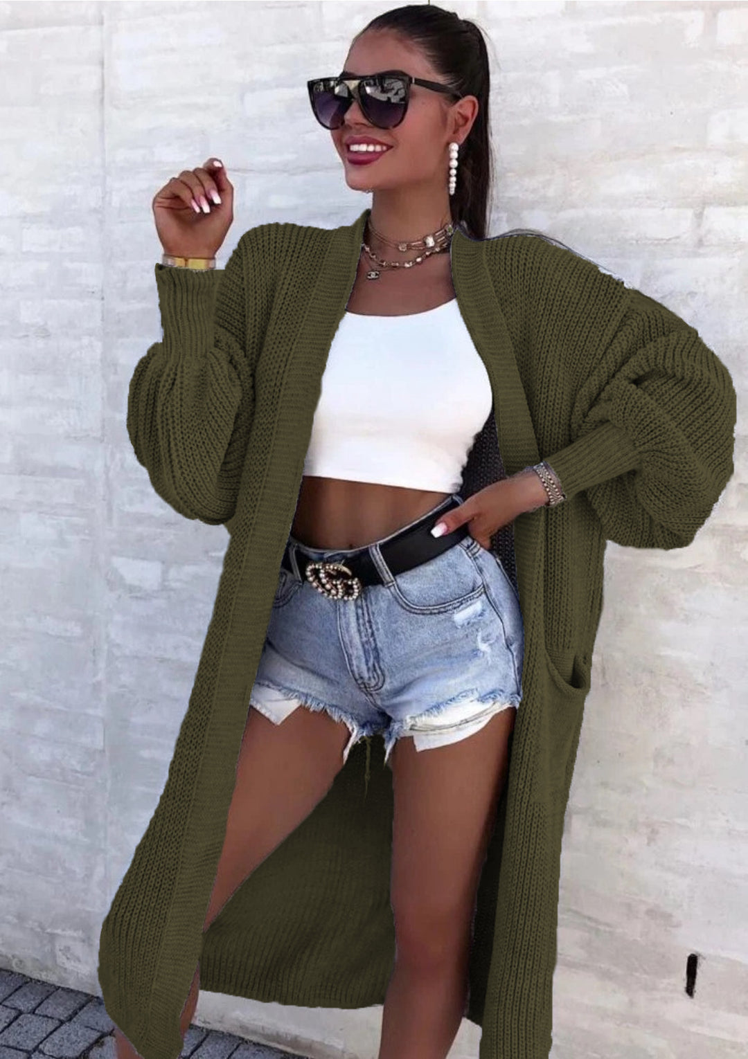 Women Large knit cardigan with deep pockets and generous sleeves Lune London