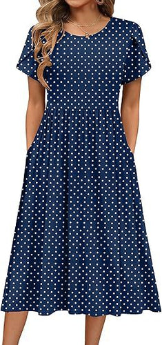 Midi dress for women with round neck and practical pockets Lune London
