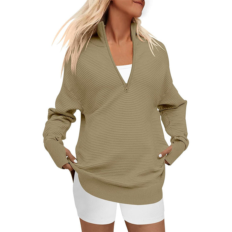 Ladies high-quality zip sweater with textured design Lune London