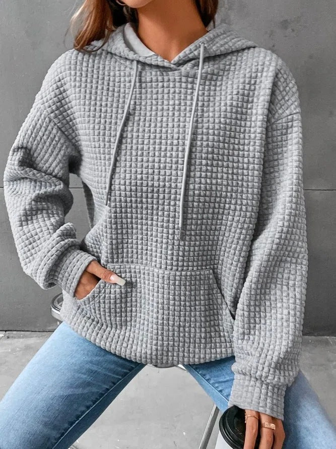 Haut en waffle pour femmes avec poche kangourou et coupe décontractée Chic & Stil