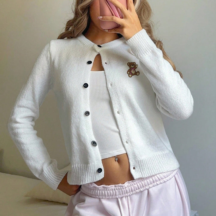 Ladies cardigan with a cute bear design and button closure Lune London