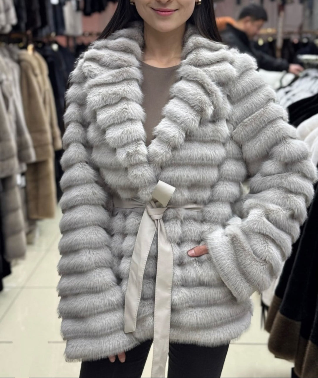 Women Boucle Plush Cardigan with Tie Belt and Oversized Cut Lune London