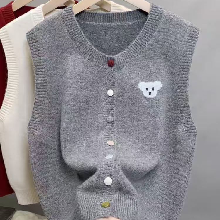 Gilet en tricot pour femmes avec joli motif d'ours Chic & Stil