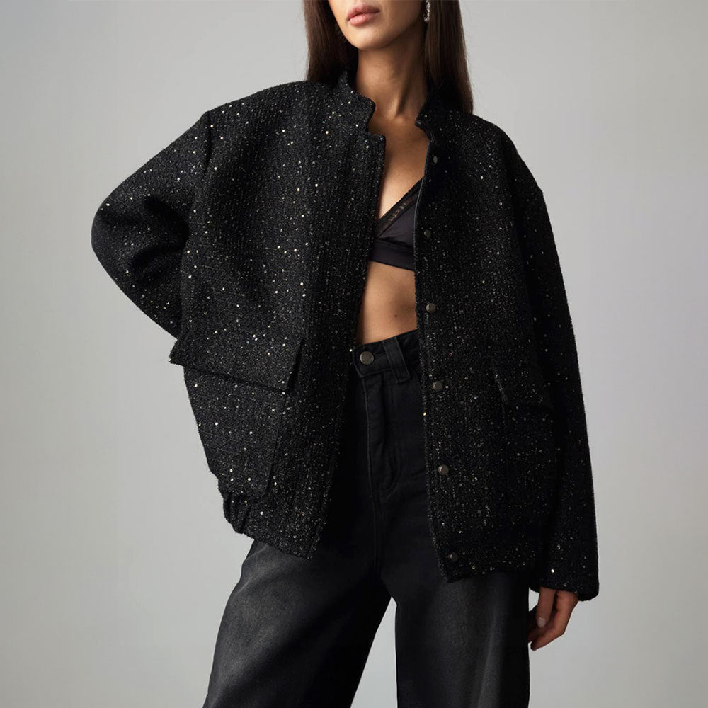 Shimmering fabric jacket for women with short sleeves Lune London