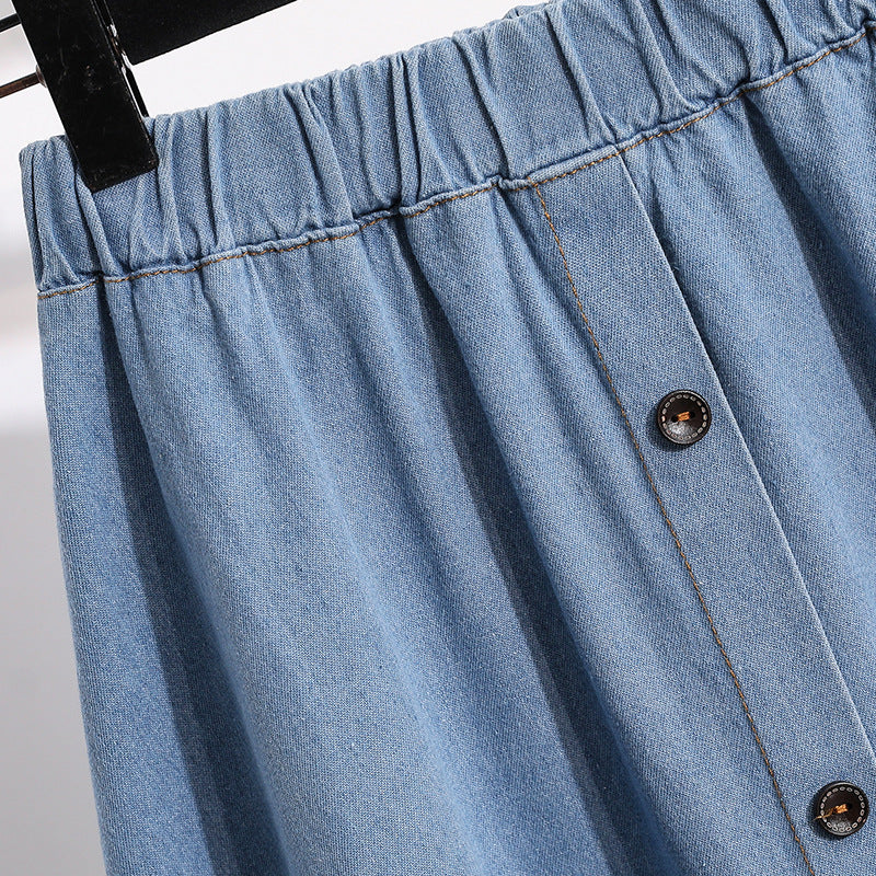 Jupe en denim longue pour femmes avec des pressions décoratives Chic & Stil