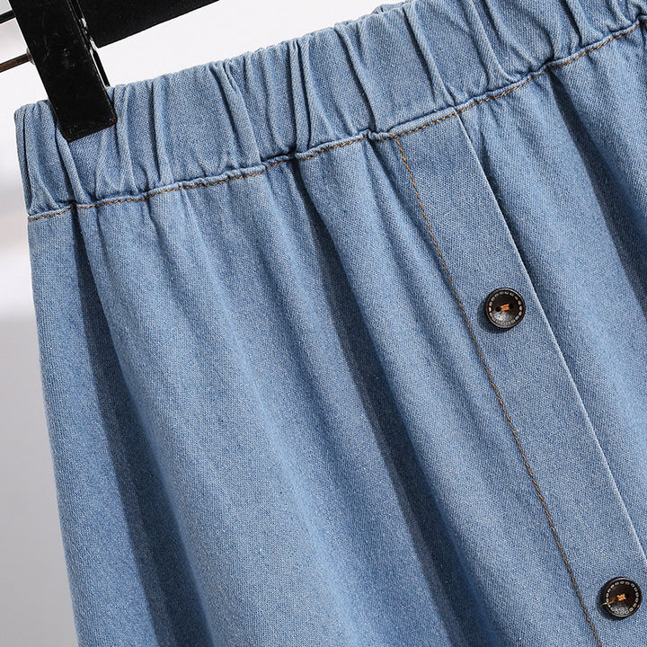 Jupe en denim longue pour femmes avec des pressions décoratives Chic & Stil