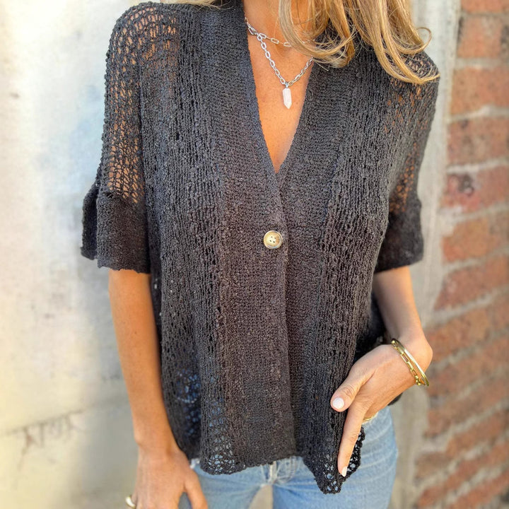 Lightweight knitted jacket for women with elegant button placket Lune London