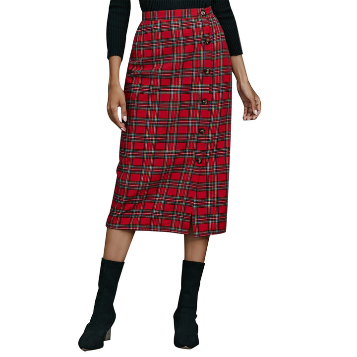 Plaid midi skirt for women with button detail Lune London