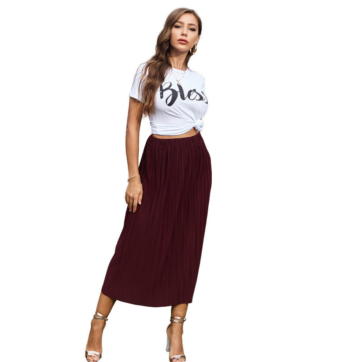 Jupe maxi plissée pour femmes avec taille élastique et fente latérale Chic & Stil