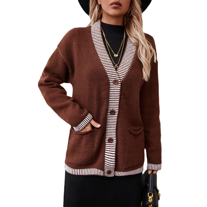 Women's knit jacket with modern stripe accents and Lune London pockets