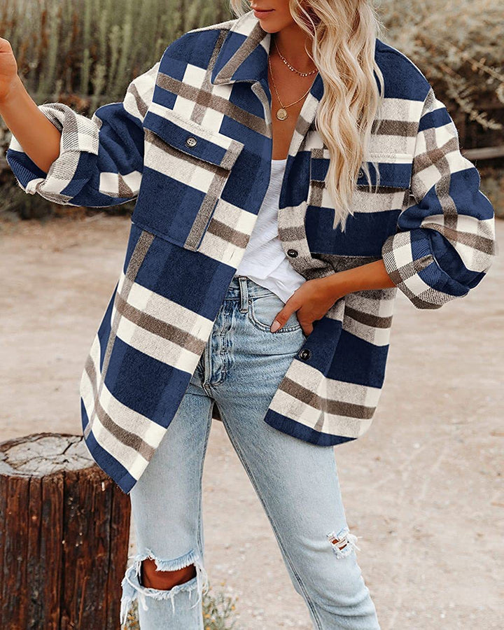 Chic and Stylish Women's Flannel Jacket with Plaid Pattern