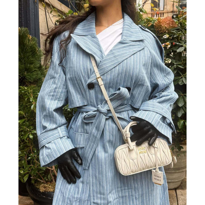 Trench coat for women with striped design and tie belt Lune London