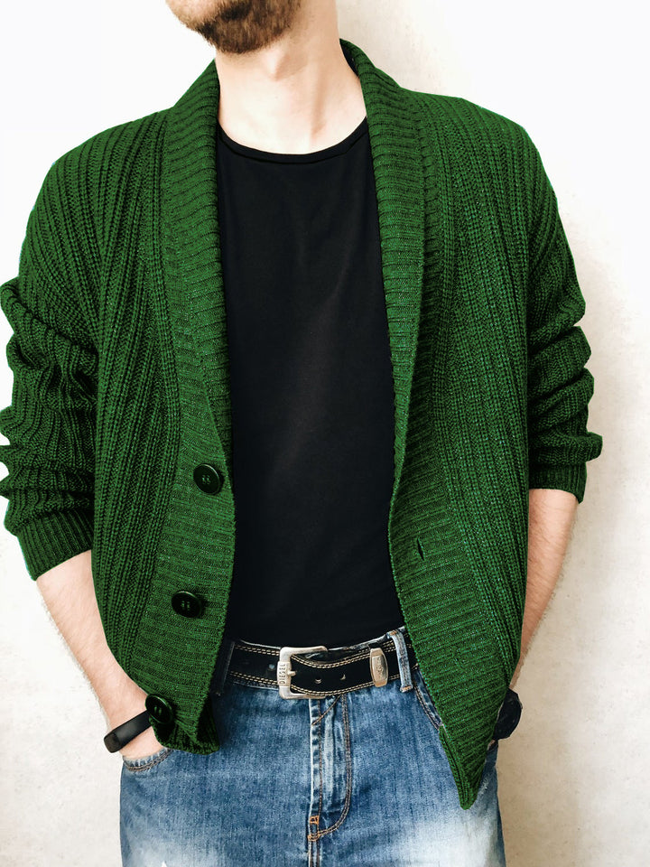 Men's knit jacket with fashionable shawl collar and practical buttons Lune London