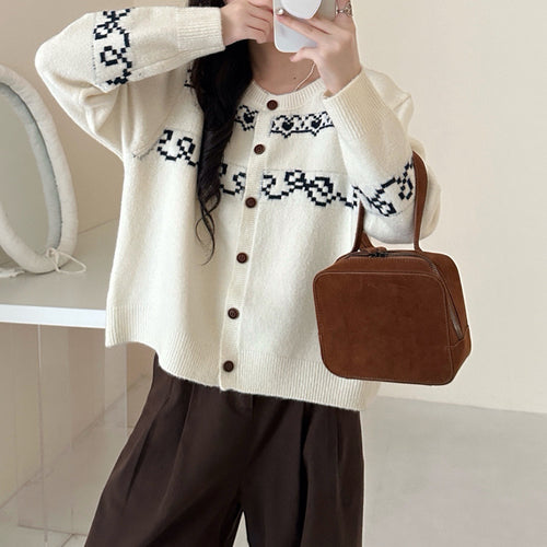 Ladies Cozy Knit Cardigan with Unique Pattern Lune London