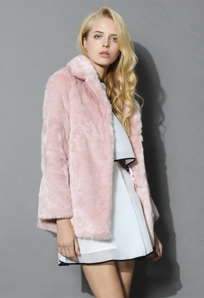 Ladies Soft Faux Fur Jacket with Elegant Lapels Lune London