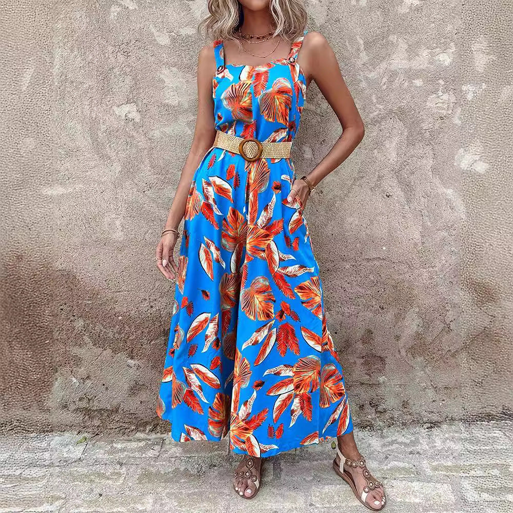 Ladies Tropical Print Maxi Jumpsuit Lune London