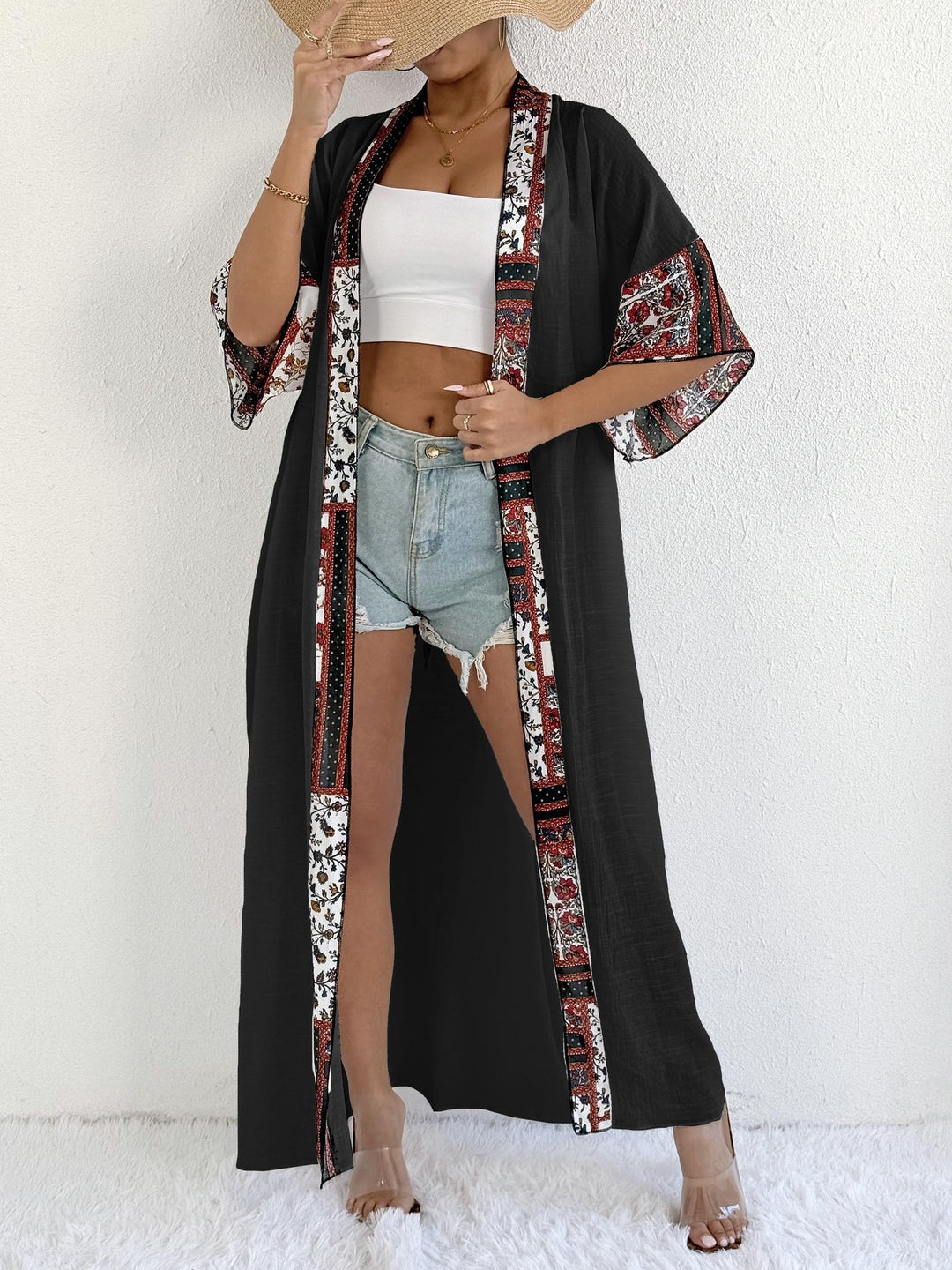 Women Bohemian Kimono Vest with Chic Floral Pattern