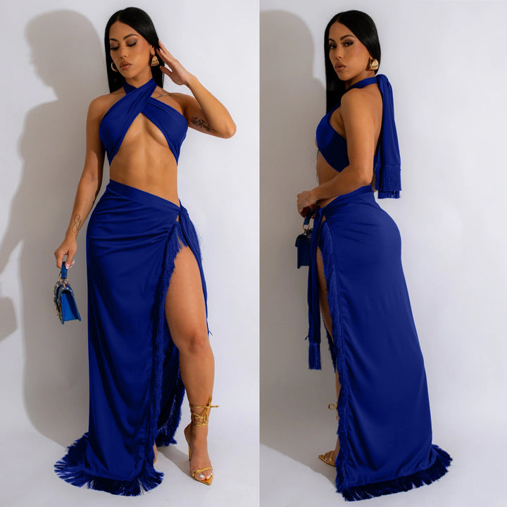 Elegant Cross Neck Maxi Dresses for Women with High Chic Slit and Style