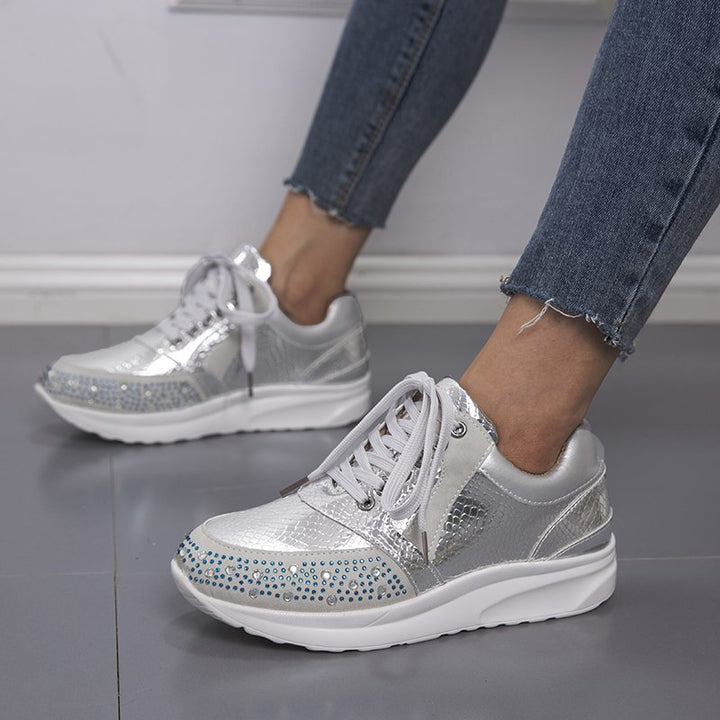 Women's sneakers with sparkling rhinestones and a stylish metallic surface Lune London