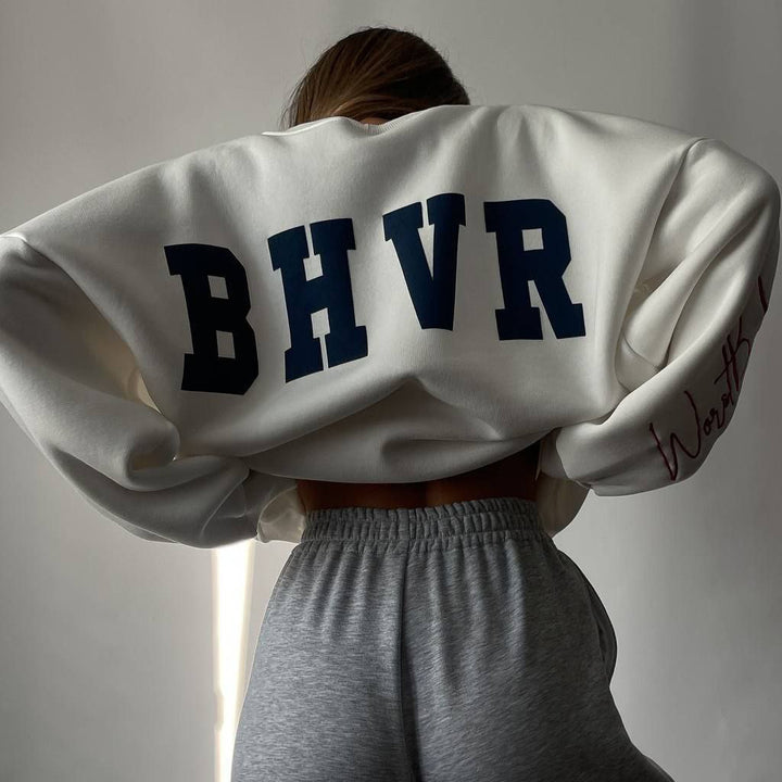 Women's Oversized Sweatshirt with Creative Retro Print Lune London