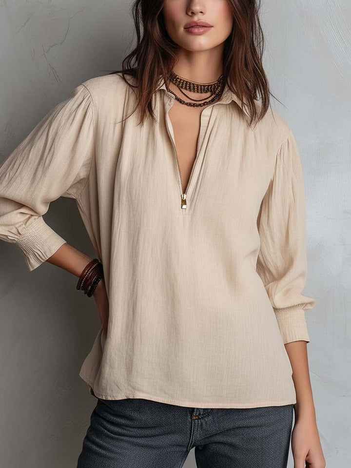 Women's blouse with half-length sleeves and zipper Lune London